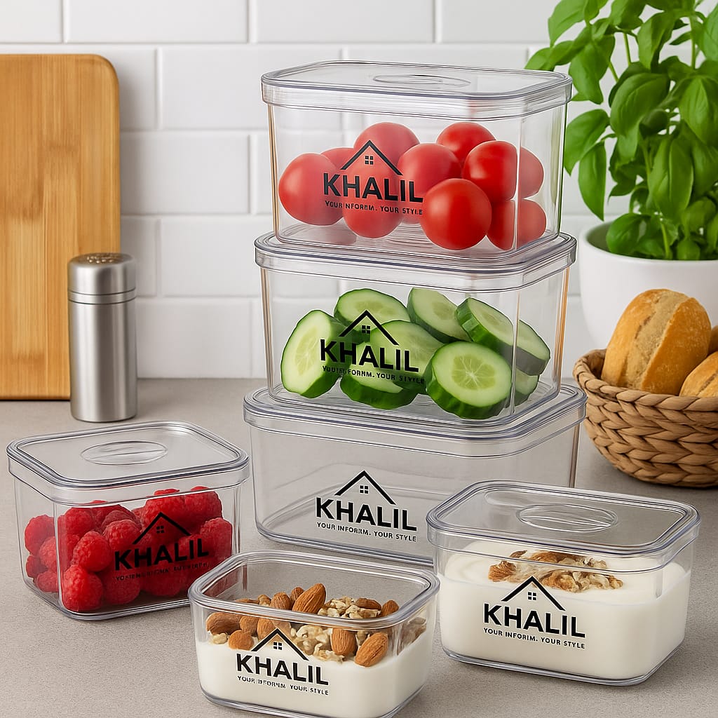 Khalil Food Storage Containers – 4 Piece Set (2 Small, 1 Medium, 1 Large) – BPA-Free Airtight Plastic Containers with Lids – Pantry, Fridge, Kitchen Storage Bins – Stackable & Reusable