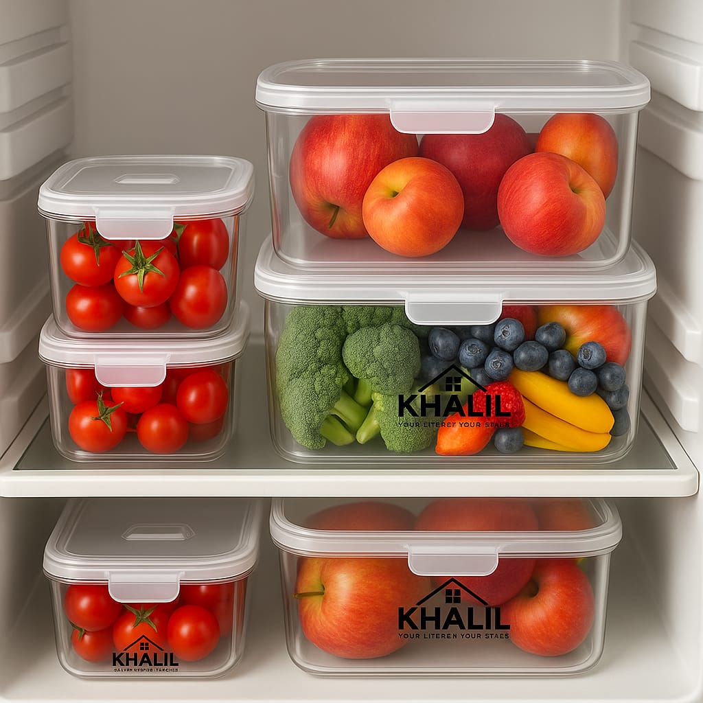 Khalil Food Storage Containers – 4 Piece Set (2 Small, 1 Medium, 1 Large) – BPA-Free Airtight Plastic Containers with Lids – Pantry, Fridge, Kitchen Storage Bins – Stackable & Reusable