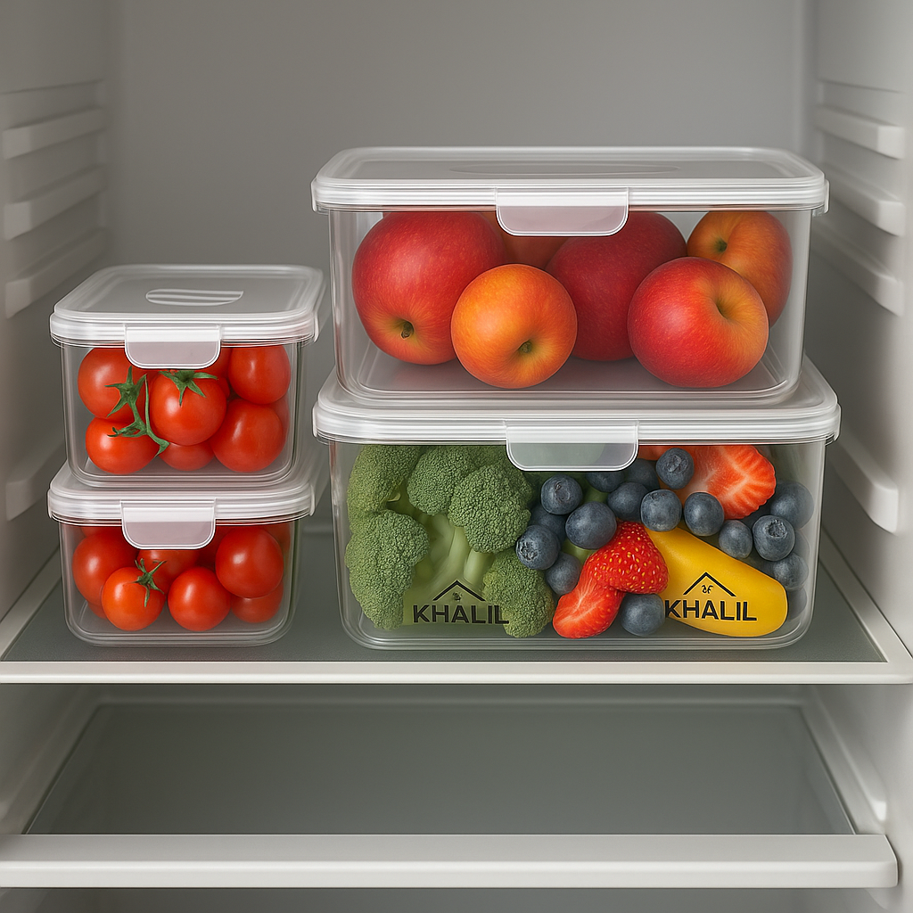 Khalil Food Storage Containers – 4 Piece Set (2 Small, 1 Medium, 1 Large) – BPA-Free Airtight Plastic Containers with Lids – Pantry, Fridge, Kitchen Storage Bins – Stackable & Reusable